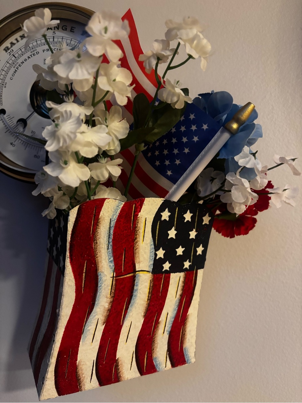 galvanised metal bucket with a patriotic American flag design